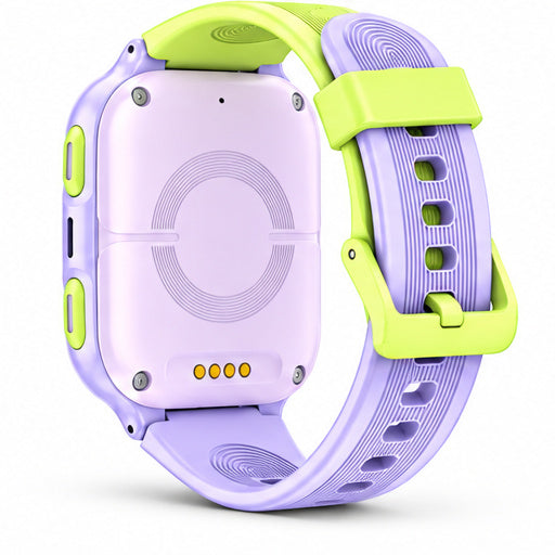 Lagenio K9 Kinder Smartwatch in Lila-Grün-Rückseite mit Ladeanschlüssen und Armband