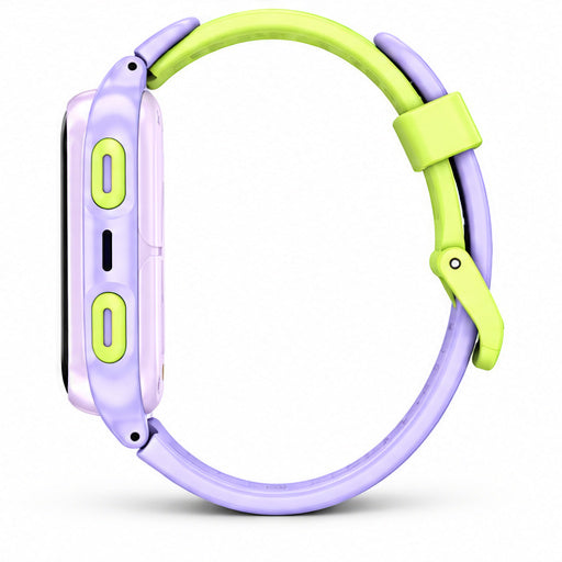 Lagenio K9 Kinder Smartwatch in Lila-Grün-Seitenansicht mit Armband und Gehäuse