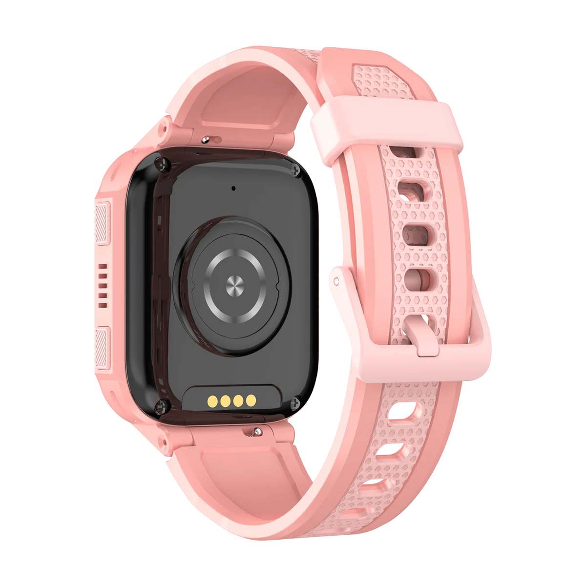 LAGENIO K10 Kinder Smartwatch in Rosa - Rückseite mit Sensoren, Ladeanschlüssen und Armband